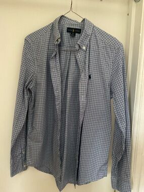 Ralph Lauren White and Blue Checked Button-Down Shirt